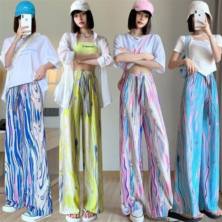 Women's Rainbow Striped Tie-dyed Straight Wide-leg Pants