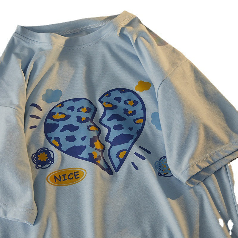 Loose-fitting Short-sleeve Top With A Heart Print