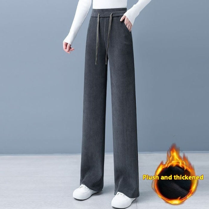 Chenille Wide-leg Pants Women's High Waist Loose Straight Trousers