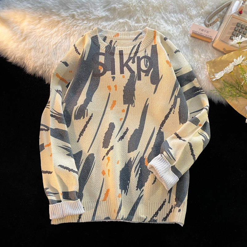 Fashionable Round Neck Pullover Loose Thick Knitted Sweater