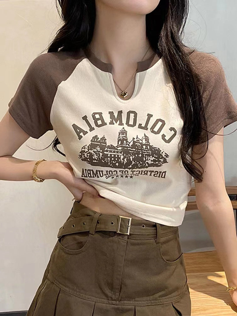 New American-style Retro Streetwear Letter-print Short-sleeve T-shirt