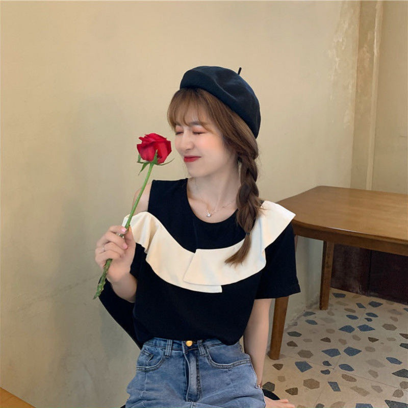 Off-the-shoulder Short-sleeve Blouse With Ruffles