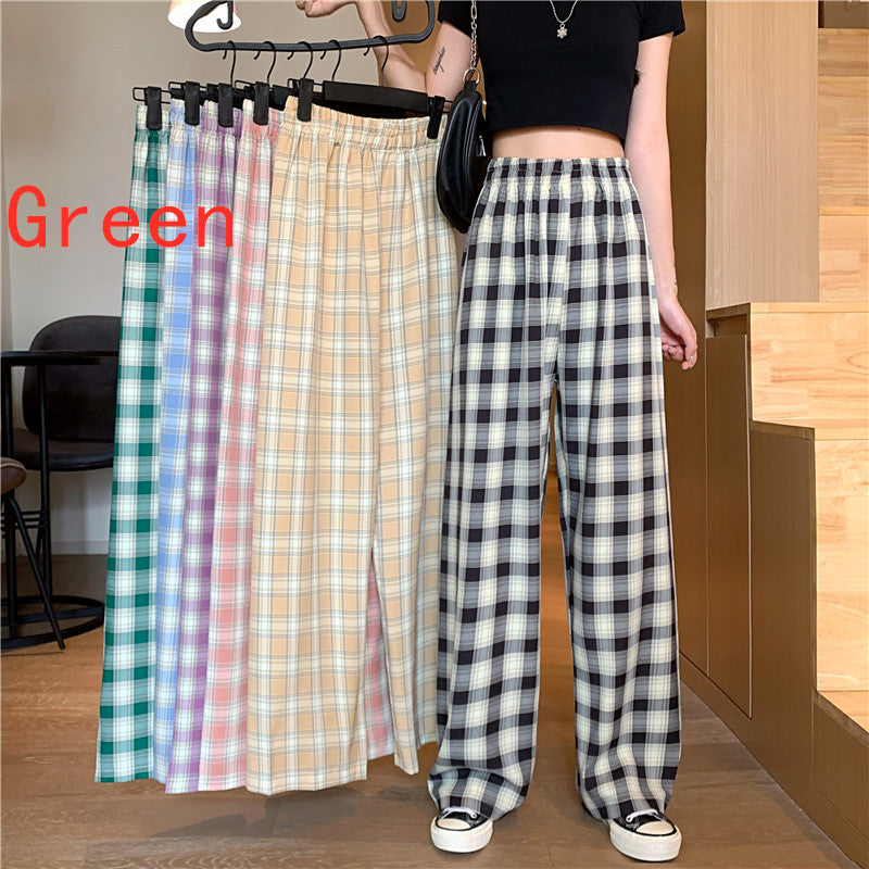 Women's Spring Thin Loose And Casual Plaid Trousers High Waist