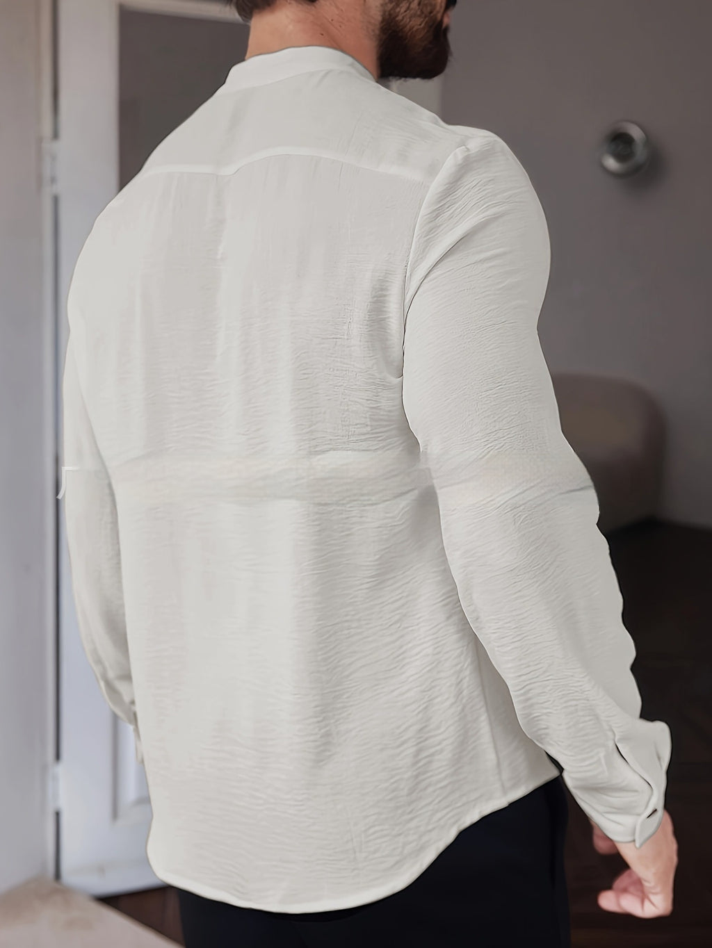 Mens Stylish Personalized Pleated Soft Skin-Friendly Long-Sleeve Shirt