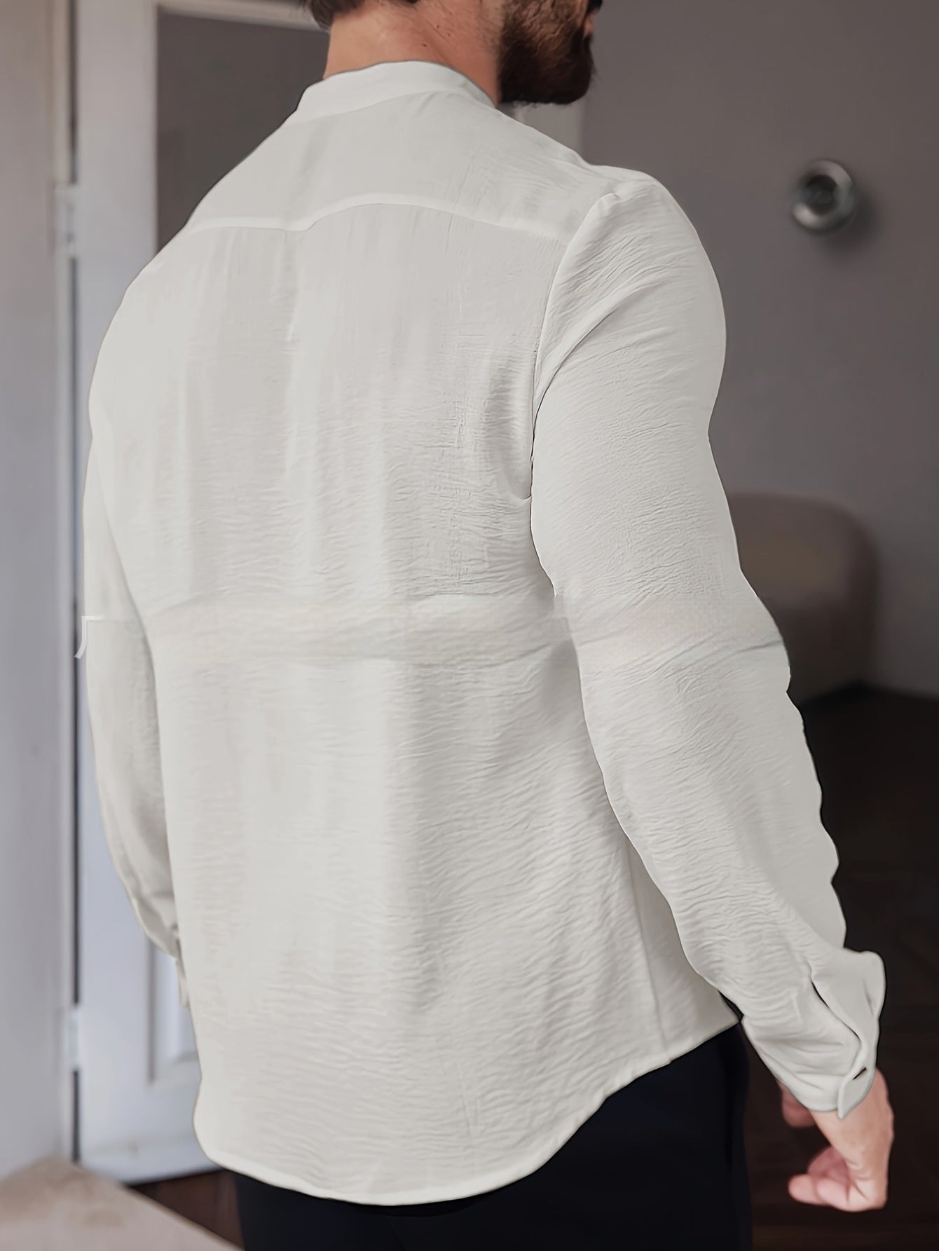 Mens Stylish Personalized Pleated Soft Skin-Friendly Long-Sleeve Shirt