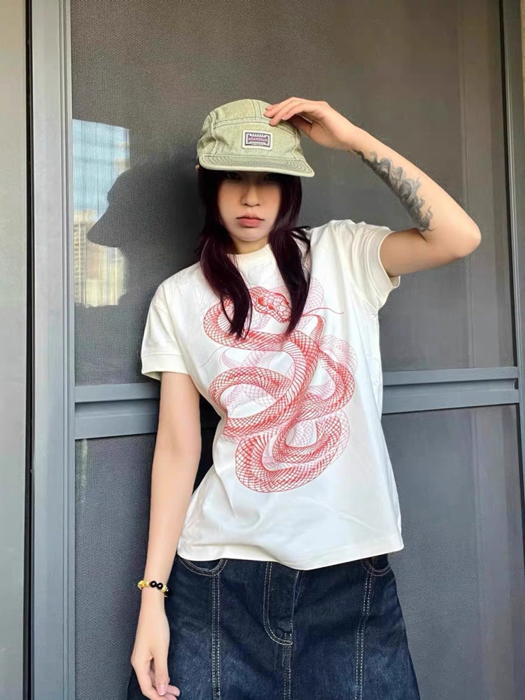 American Simple Printed Snake Year Short Sleeve