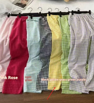 Japanese Style Plaid Casual Wide-leg Pants For Women