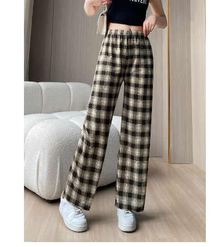 Women's Spring Thin Loose And Casual Plaid Trousers High Waist