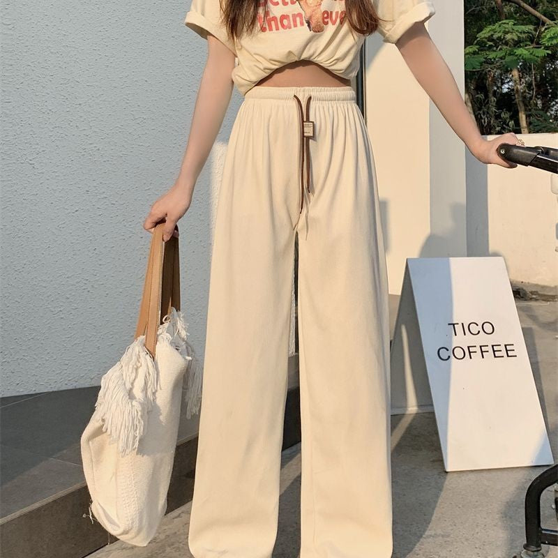 Corduroy Double Drawstring Wide-leg Pants Popular Women's Straight Loose High Waist