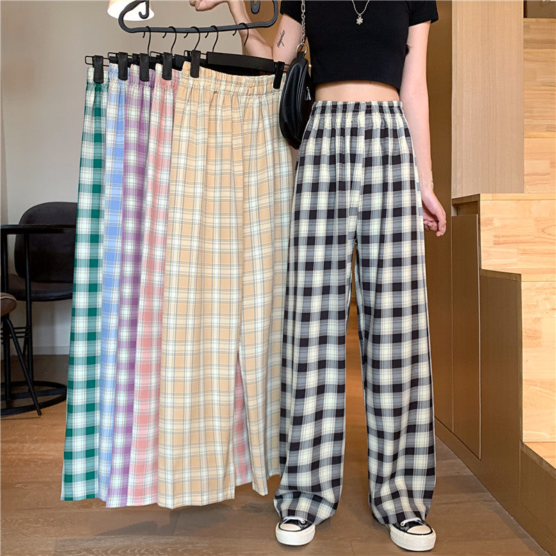 Women's Spring Thin Loose And Casual Plaid Trousers High Waist