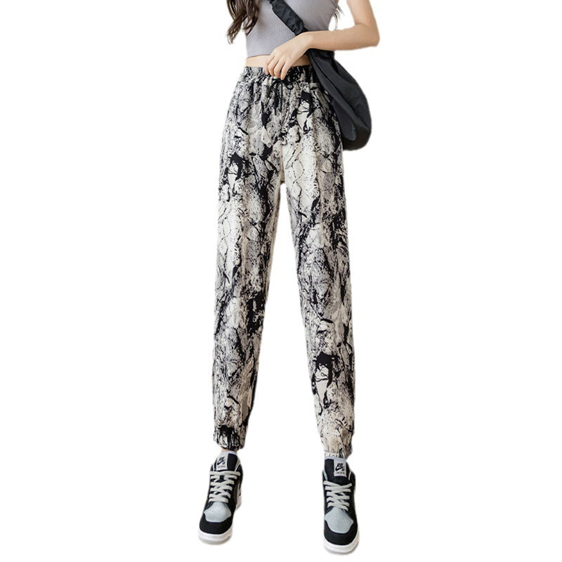 Tie-dyed Ink Painting Thin Ice Silk Leisure Sports Jogger Pants