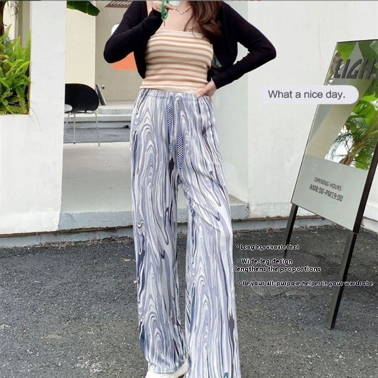 Women's Rainbow Striped Tie-dyed Straight Wide-leg Pants