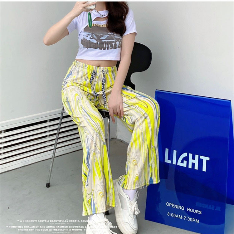 Women's Rainbow Striped Tie-dyed Straight Wide-leg Pants