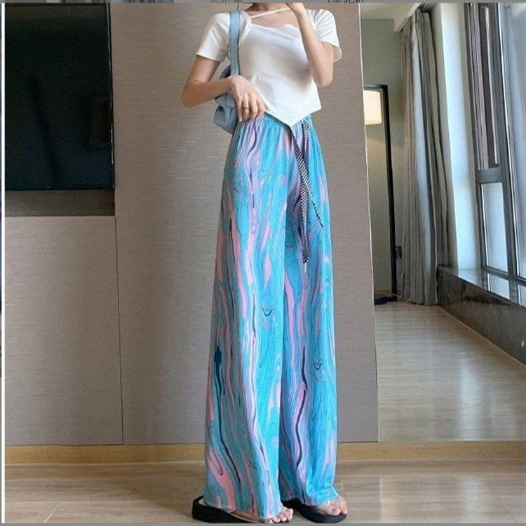 Women's Rainbow Striped Tie-dyed Straight Wide-leg Pants