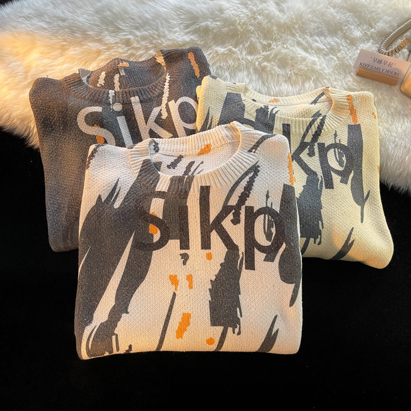 Fashionable Round Neck Pullover Loose Thick Knitted Sweater