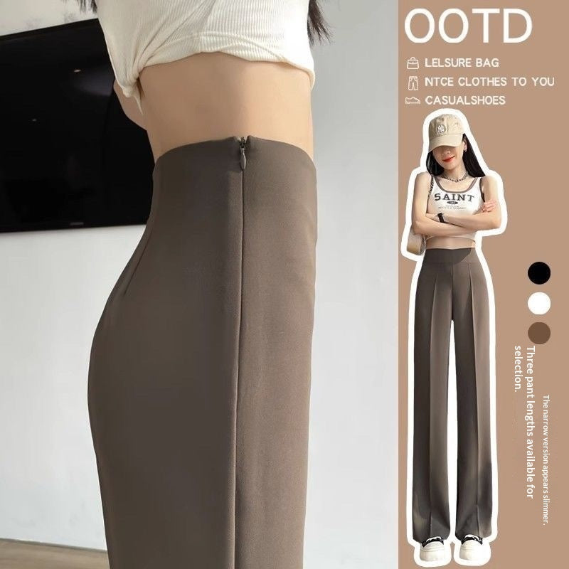 Womens High-Waisted Straight Pants With Side Zipper