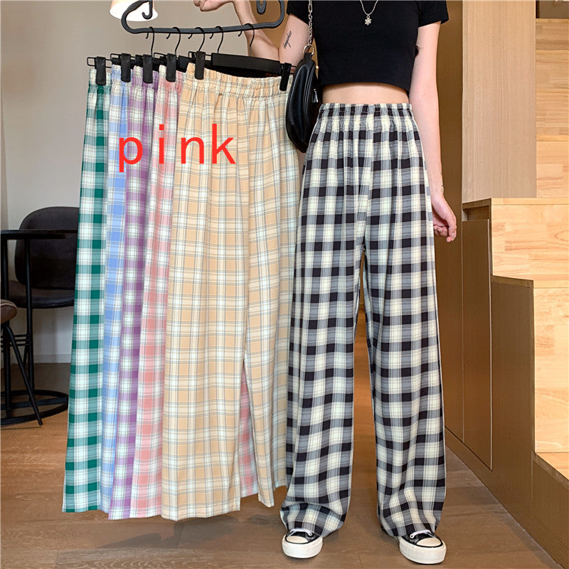 Women's Spring Thin Loose And Casual Plaid Trousers High Waist