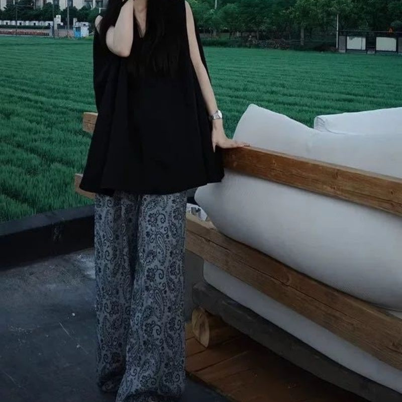 Floral High-waisted Wide-leg Pants Lightweight