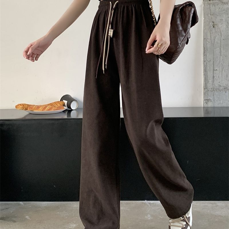 Corduroy Double Drawstring Wide-leg Pants Popular Women's Straight Loose High Waist
