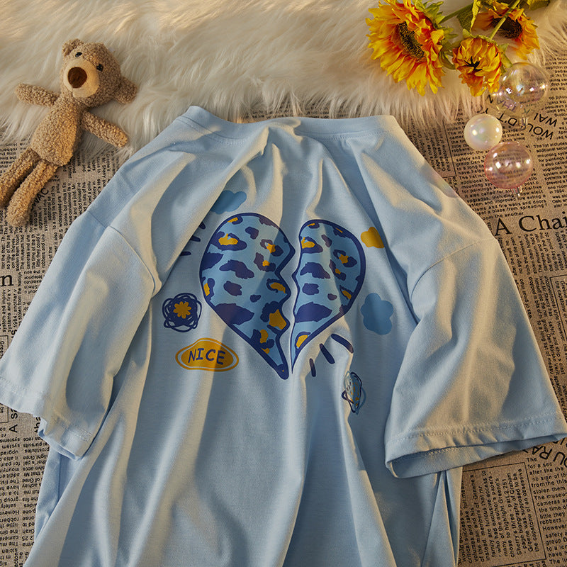 Loose-fitting Short-sleeve Top With A Heart Print