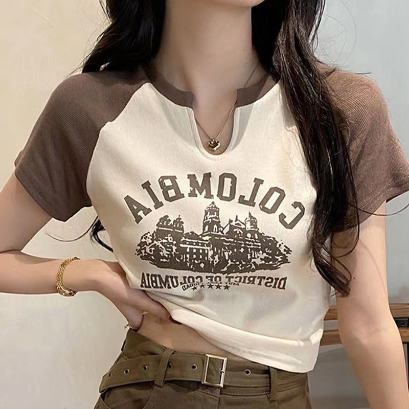New American-style Retro Streetwear Letter-print Short-sleeve T-shirt