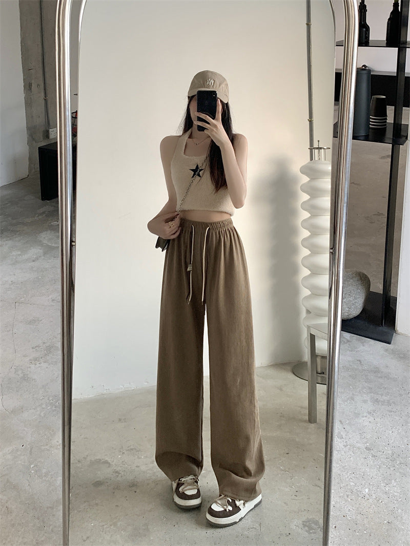 Corduroy Double Drawstring Wide-leg Pants Popular Women's Straight Loose High Waist