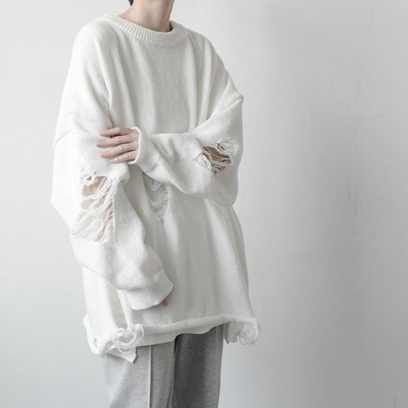 Solid Color Torn Sweater For Men In Autumn And Winter