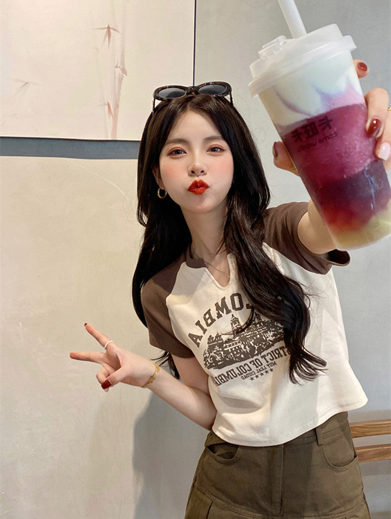 New American-style Retro Streetwear Letter-print Short-sleeve T-shirt