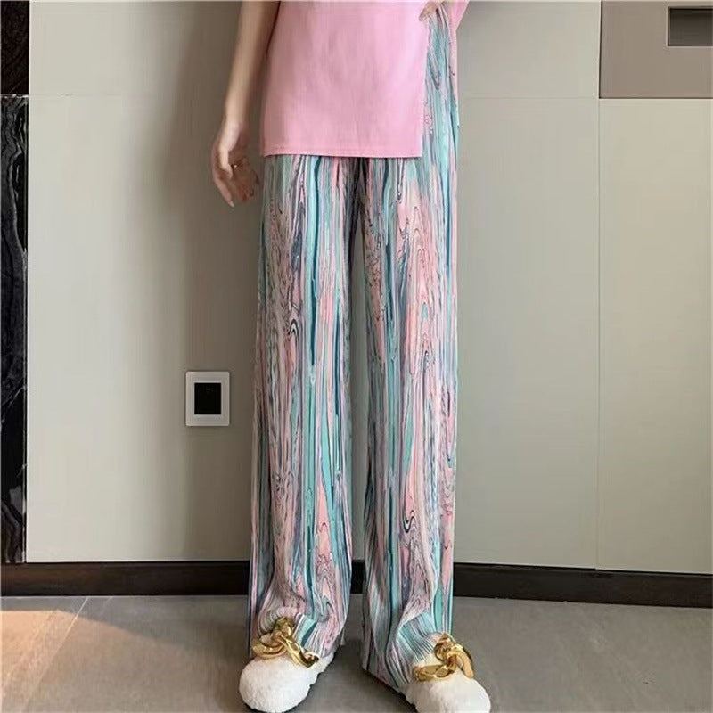 Women's Rainbow Striped Tie-dyed Straight Wide-leg Pants