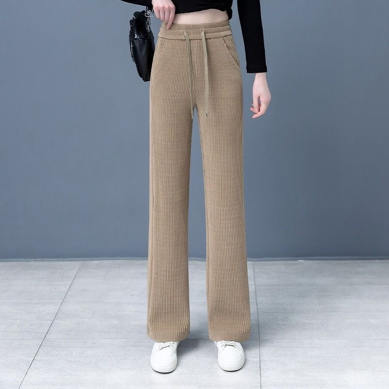 Chenille Wide-leg Pants Women's High Waist Loose Straight Trousers