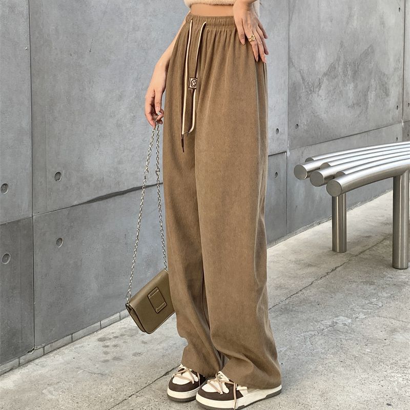 Corduroy Double Drawstring Wide-leg Pants Popular Women's Straight Loose High Waist