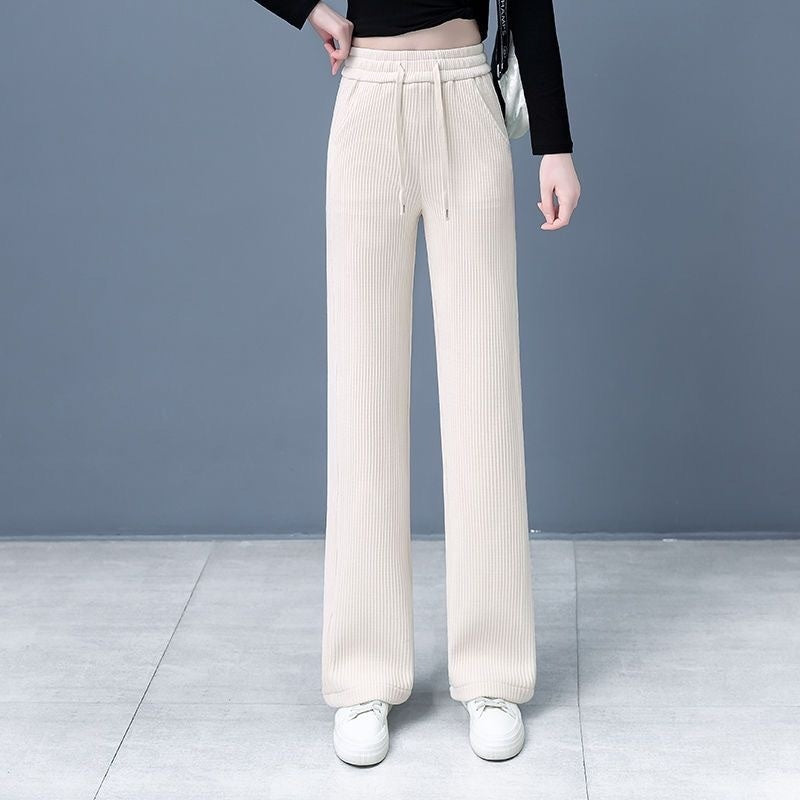 Chenille Wide-leg Pants Women's High Waist Loose Straight Trousers