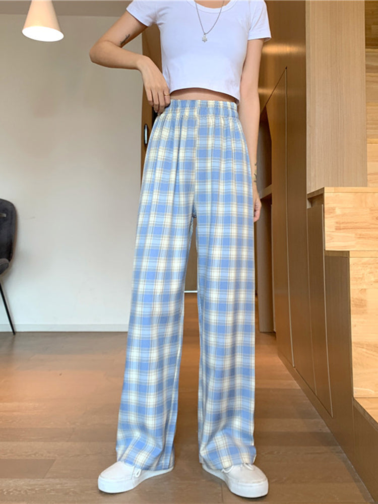 Women's Spring Thin Loose And Casual Plaid Trousers High Waist