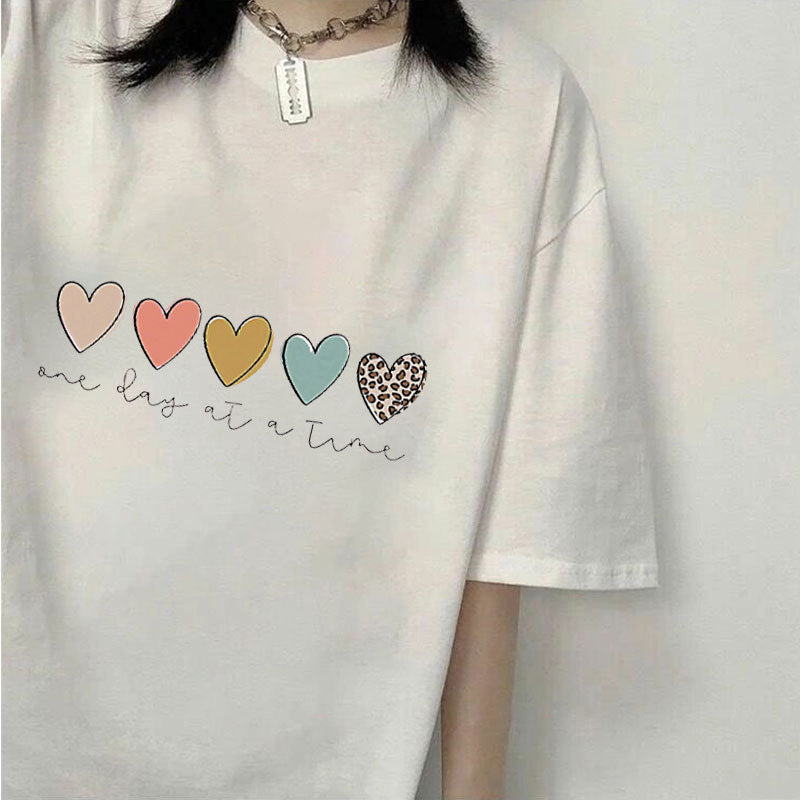 Round Neck Short Sleeve T-shirt Plus Size Loose Trendy Casual Print Top Youth Half Sleeve