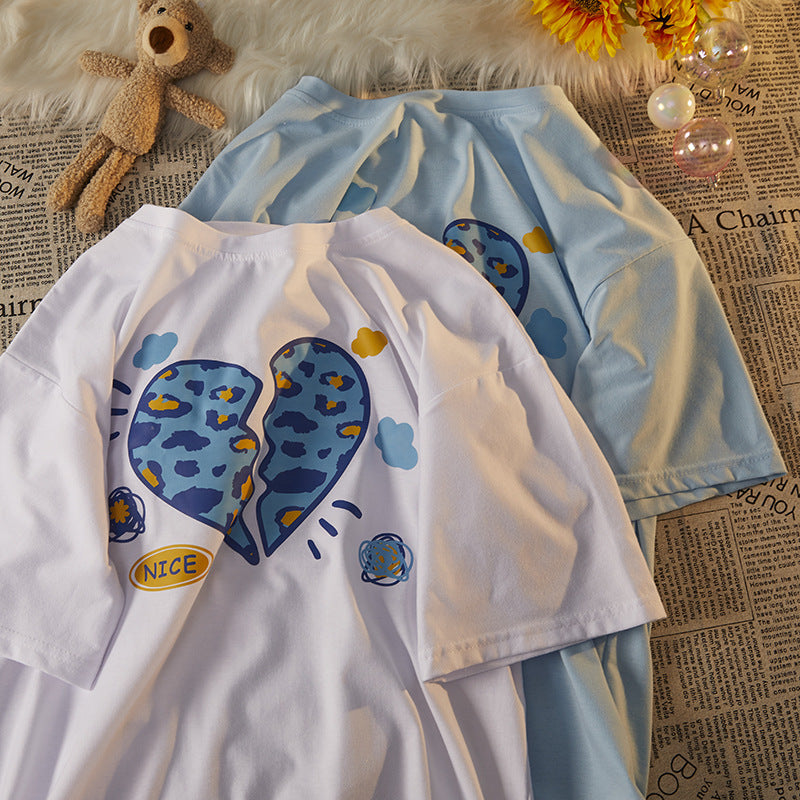 Loose-fitting Short-sleeve Top With A Heart Print