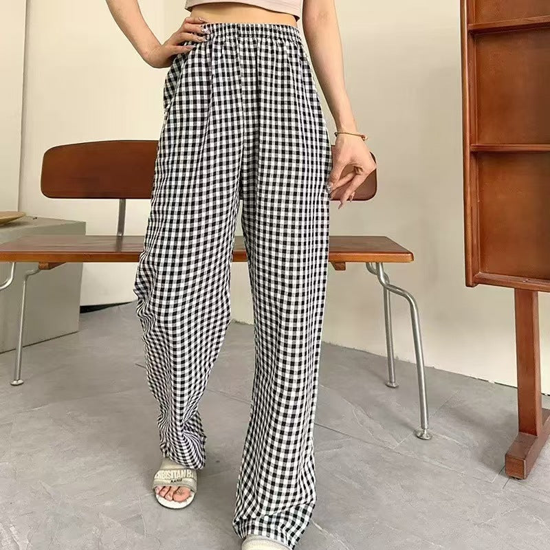 Japanese Style Plaid Casual Wide-leg Pants For Women