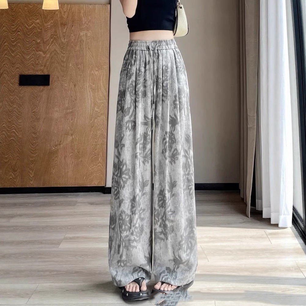 Floral High-waisted Wide-leg Pants Lightweight