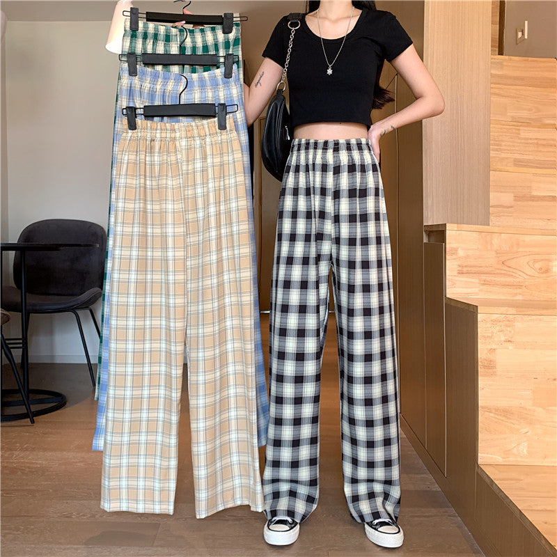 Women's Spring Thin Loose And Casual Plaid Trousers High Waist