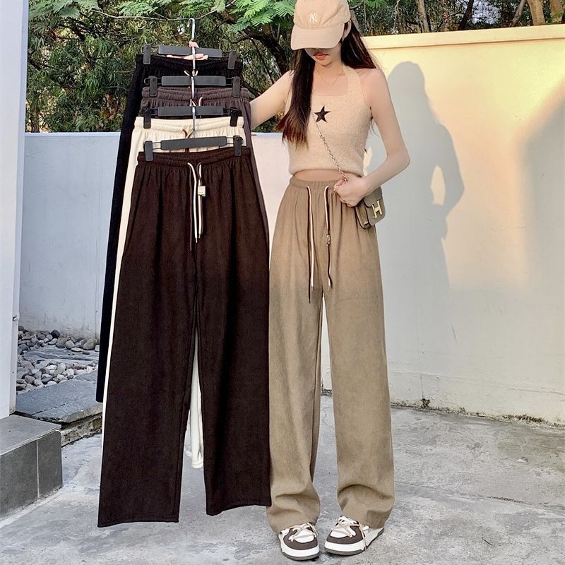Corduroy Double Drawstring Wide-leg Pants Popular Women's Straight Loose High Waist