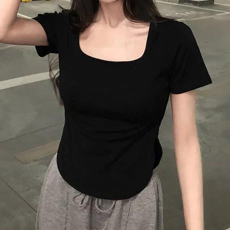 Summer U Collar Top Slim-fit Irregular Short-sleeved T-shirt For Women