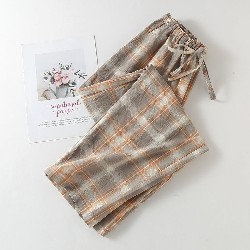 Womens SpringSummer Straight-Cut Casual Plaid Pants