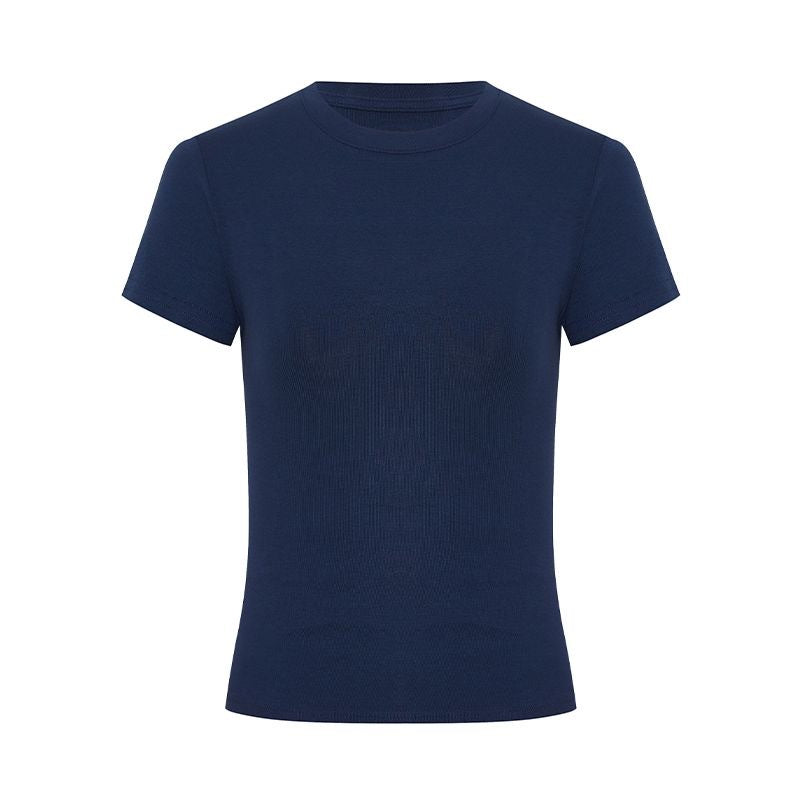 Tight Waist Shoulder T-shirt Top Short Sleeve