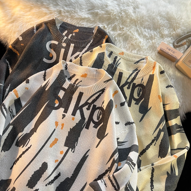 Fashionable Round Neck Pullover Loose Thick Knitted Sweater