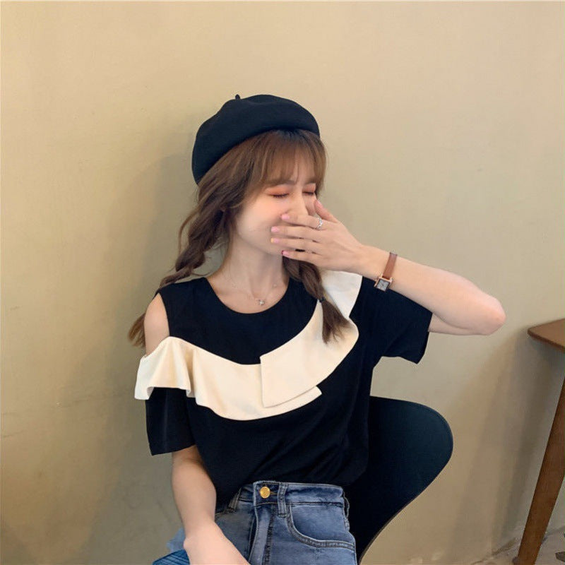 Off-the-shoulder Short-sleeve Blouse With Ruffles