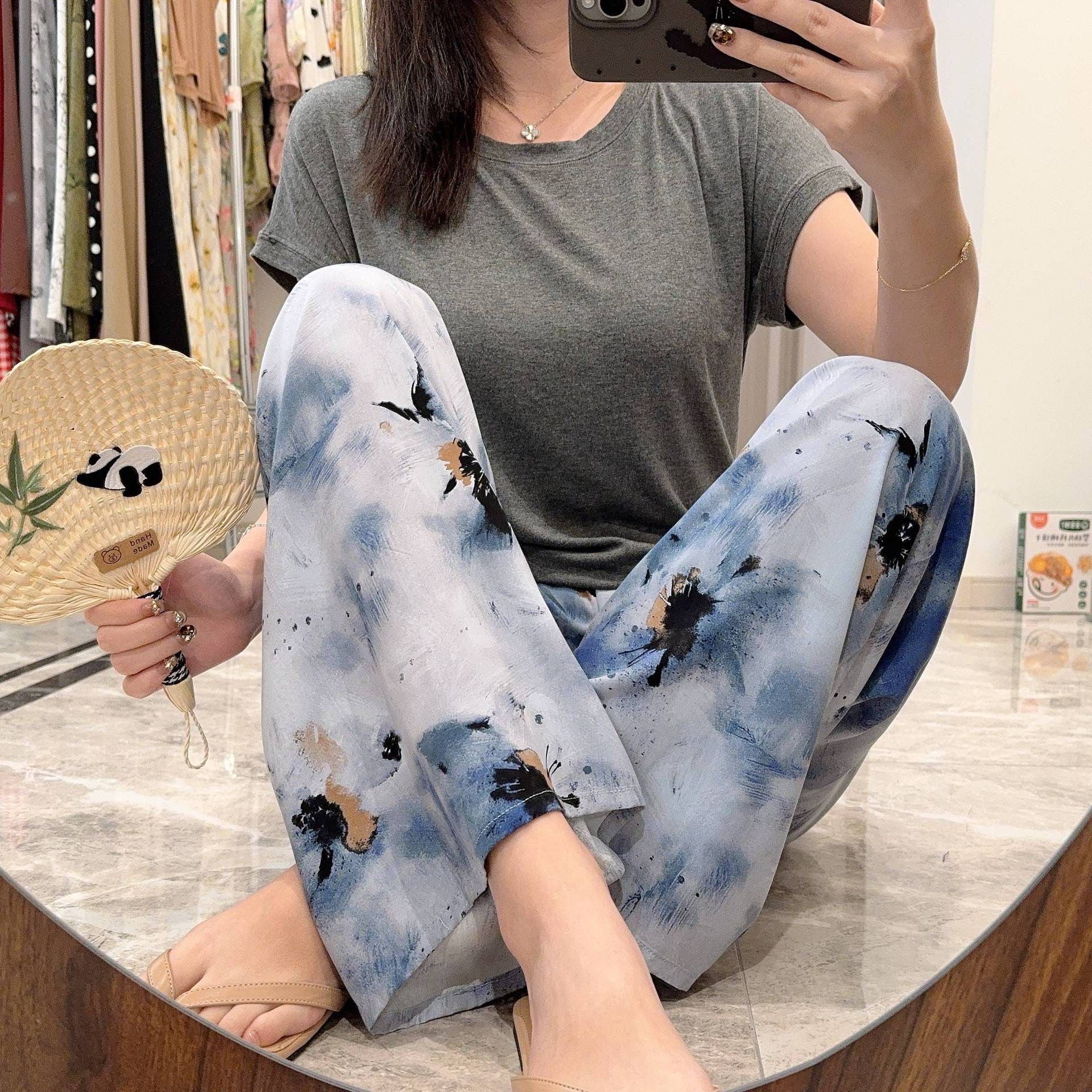 Cotton Poplin Pants Women's Thin Artificial Cotton Wide-leg Pants