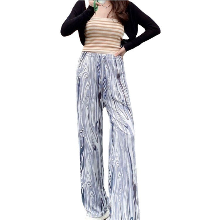 Women's Rainbow Striped Tie-dyed Straight Wide-leg Pants