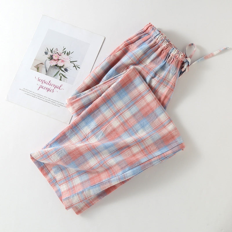 Womens SpringSummer Straight-Cut Casual Plaid Pants