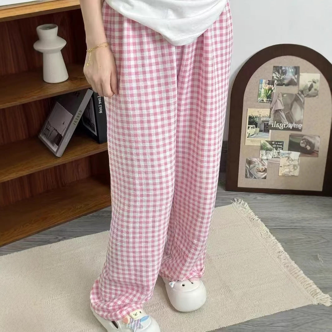 Japanese Style Plaid Casual Wide-leg Pants For Women