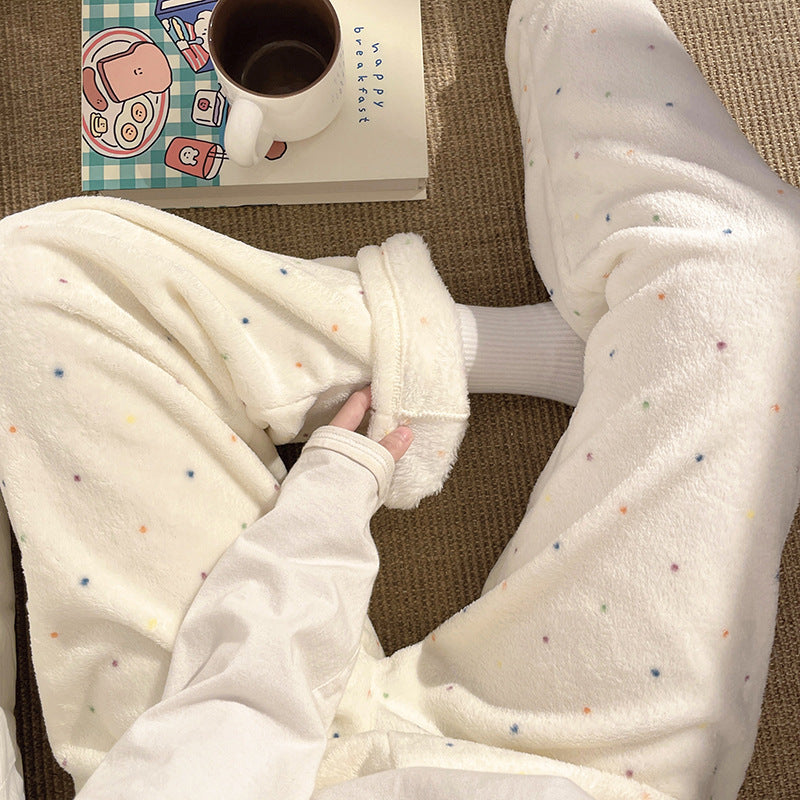 Flannel Pajamas Women Autumn Winter Fleece-lined Thickened Casual Cartoon Home Pants