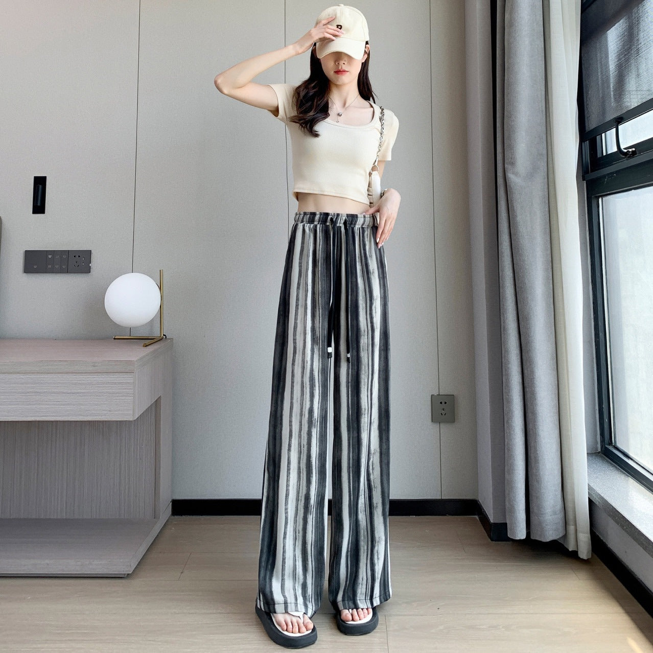 Tie-dyed Ink Painting Elastic High Waist Loose Casual Pants